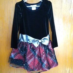 Bonnie Jean Girls Black Velvet Red & Silver Plaid Dress Size 5